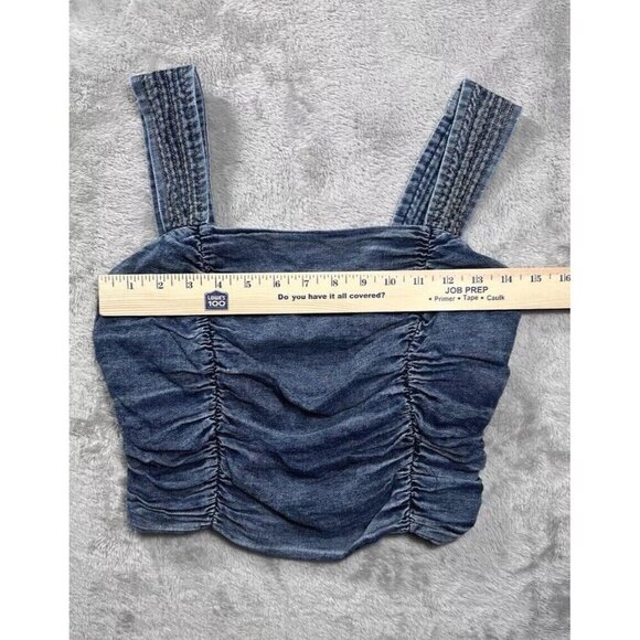 Anthropologie Pilcro Ruched Square-Neck Top Denim Tank Top Size XSP. EUC - Picture 7 of 10
